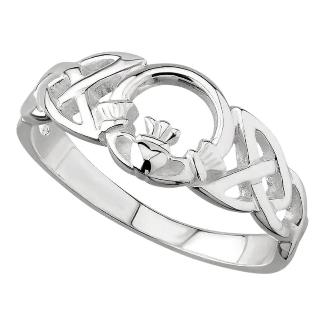 Sterling Silver Celtic Knot Open Claddagh Ring