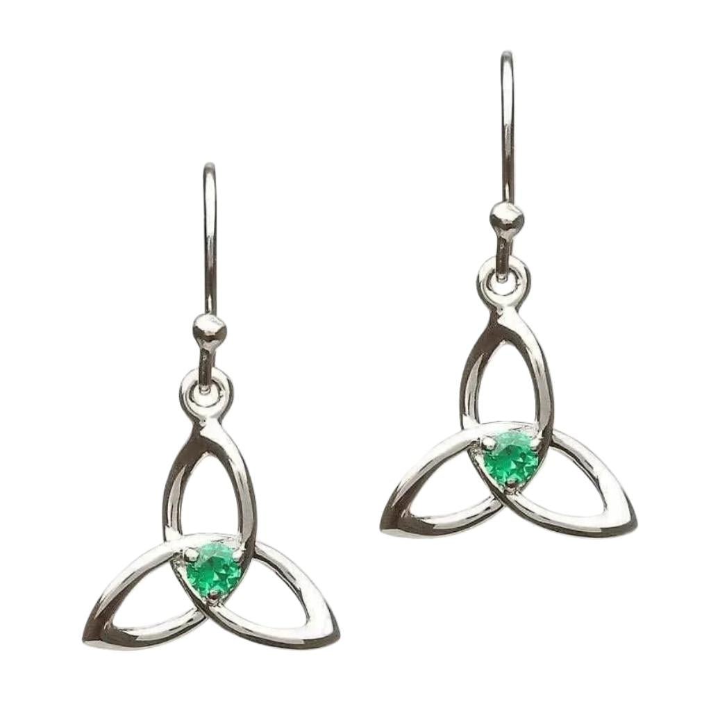 Sterling Silver Celtic Trinity Knot Earrings with Green CZ