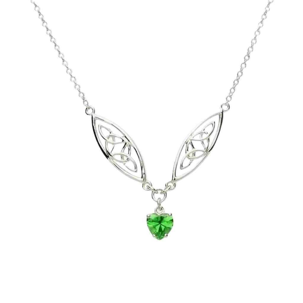 Sterling Silver Celtic Trinity Knot Green Heart Necklace