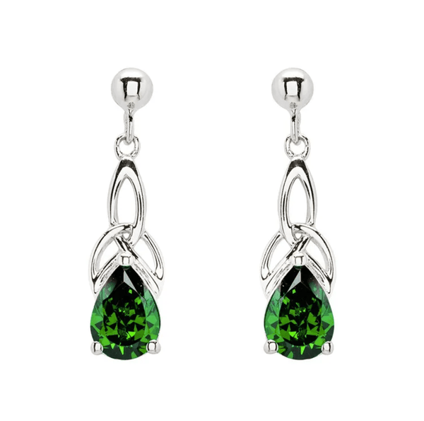 Sterling Silver Celtic Trinity Knot Green Pear Earrings - The Celtic Gift Store - Earrings