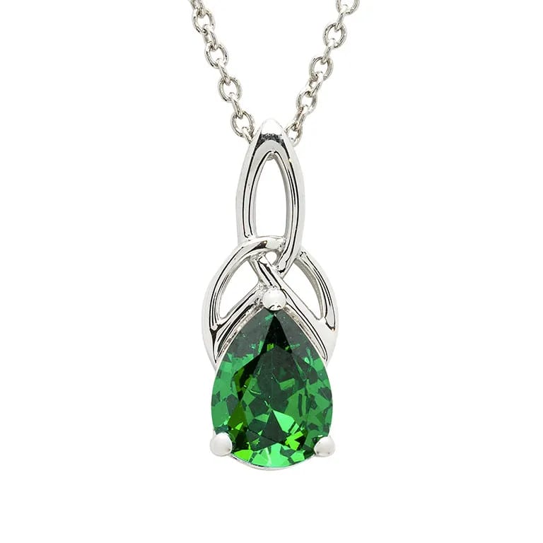 Sterling Silver Celtic Trinity Knot Green Pear Necklace - The Celtic Gift Store - Necklaces