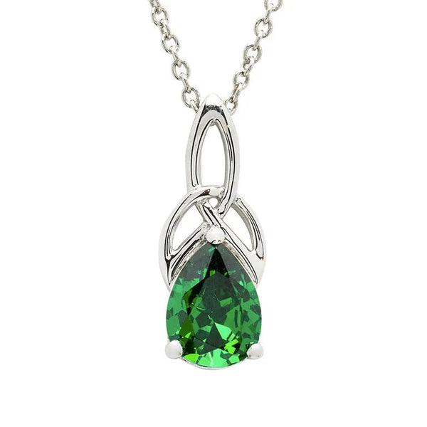 Sterling Silver Celtic Trinity Knot Green Pear Necklace - The Celtic Gift Store - Necklaces