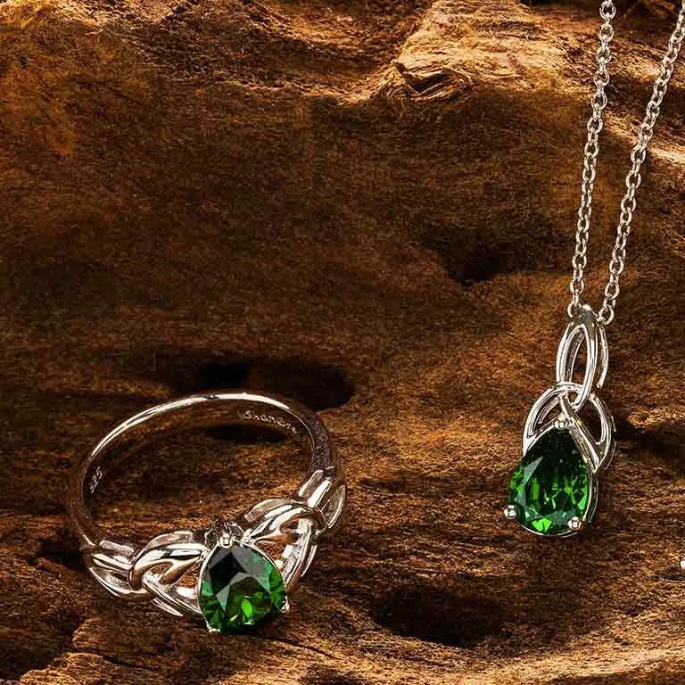 Sterling Silver Celtic Trinity Knot Green Pear Necklace - The Celtic Gift Store - Necklaces