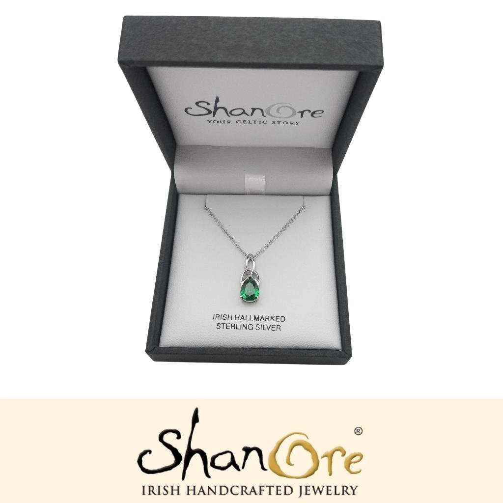 Sterling Silver Celtic Trinity Knot Green Pear Necklace