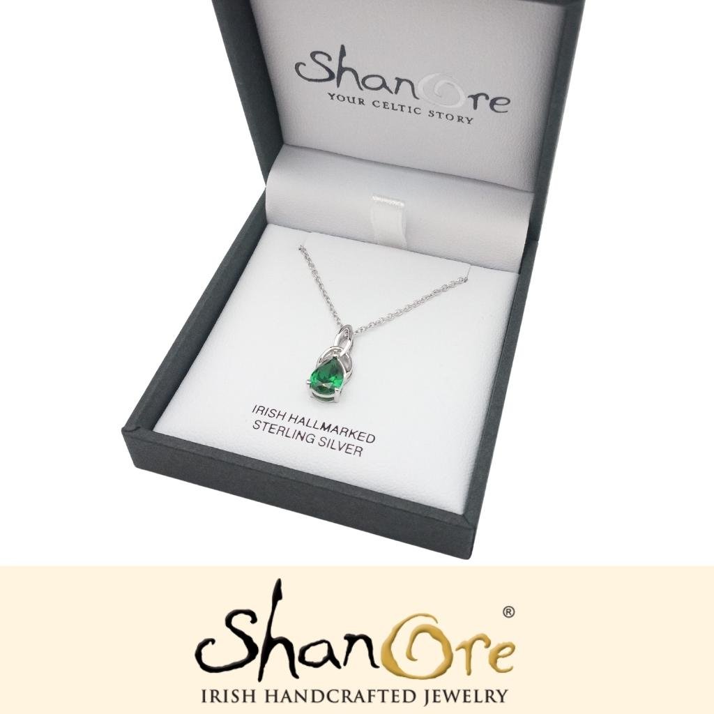 Sterling Silver Celtic Trinity Knot Green Pear Necklace