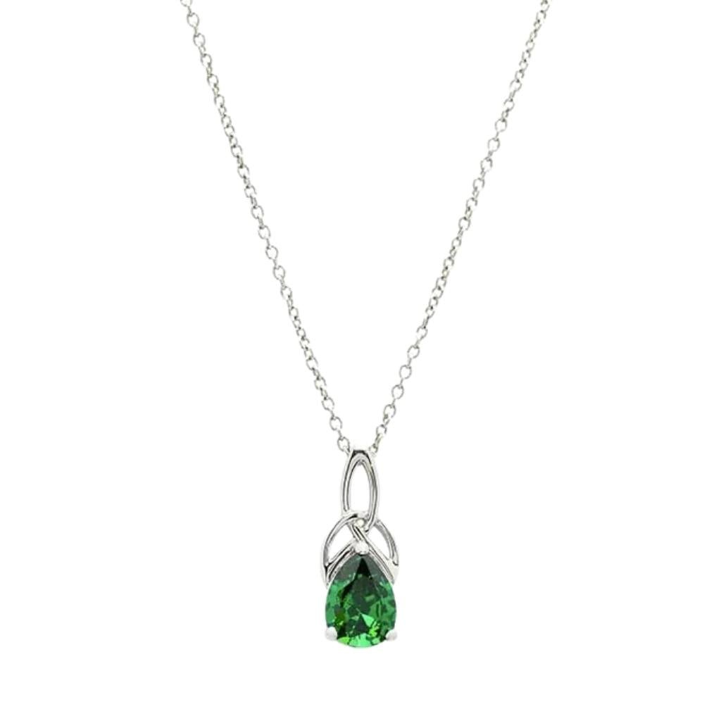 Sterling Silver Celtic Trinity Knot Green Pear Necklace
