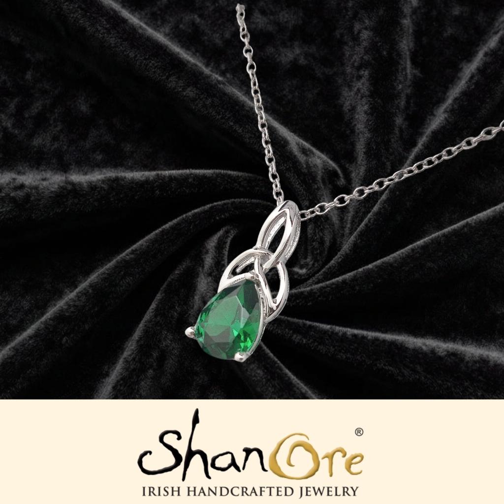Sterling Silver Celtic Trinity Knot Green Pear Necklace