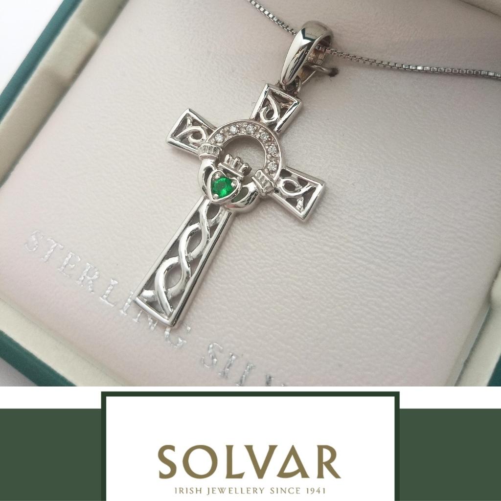 Sterling Silver Claddagh and Celtic Cross Necklace