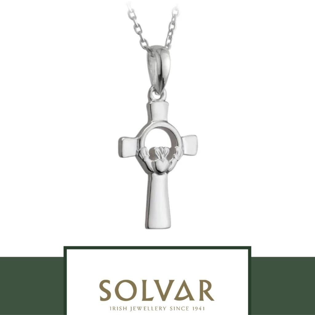 Sterling Silver Claddagh and Celtic Cross Necklace- Small