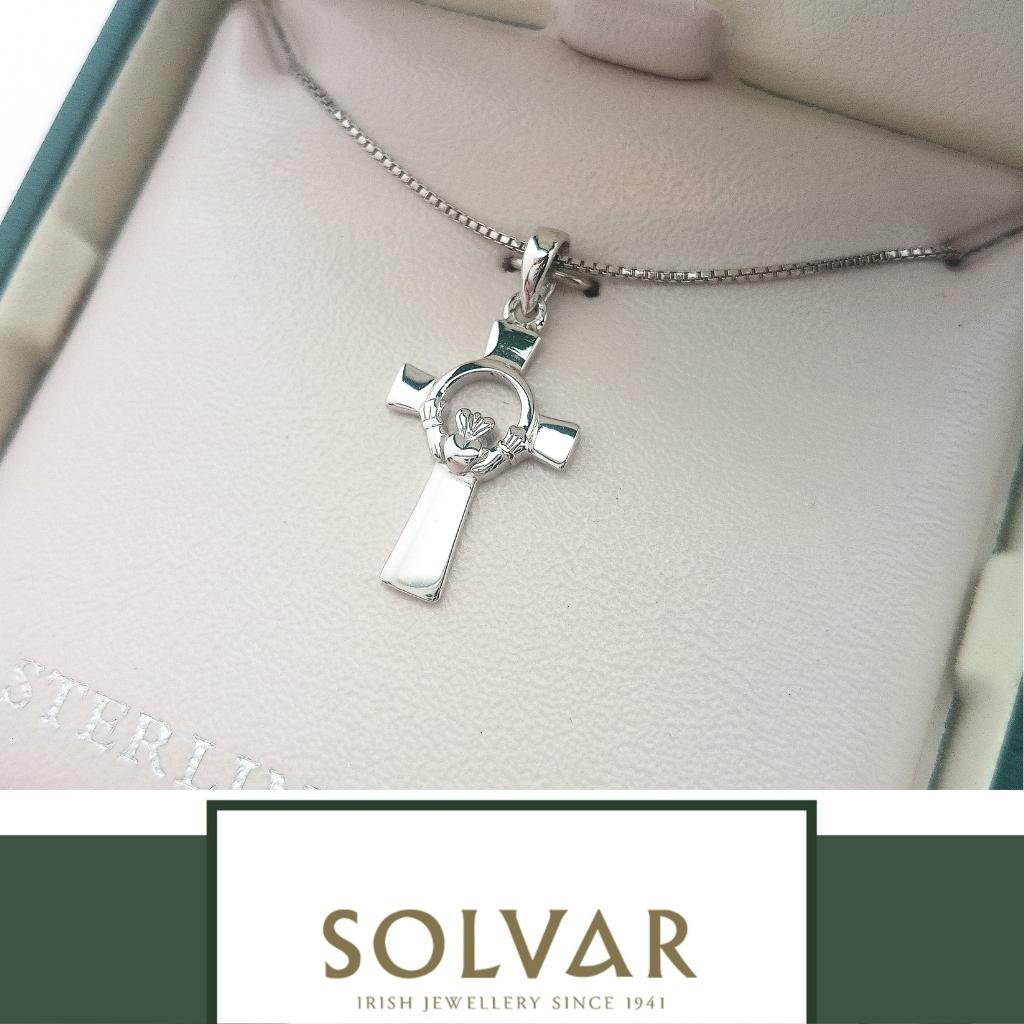 Sterling Silver Claddagh and Celtic Cross Necklace- Small