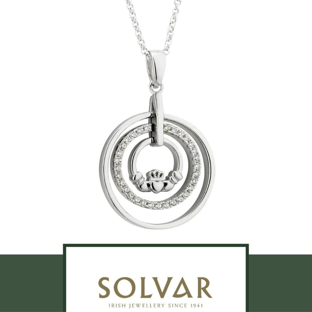 Sterling Silver Claddagh and CZ Circle Necklace