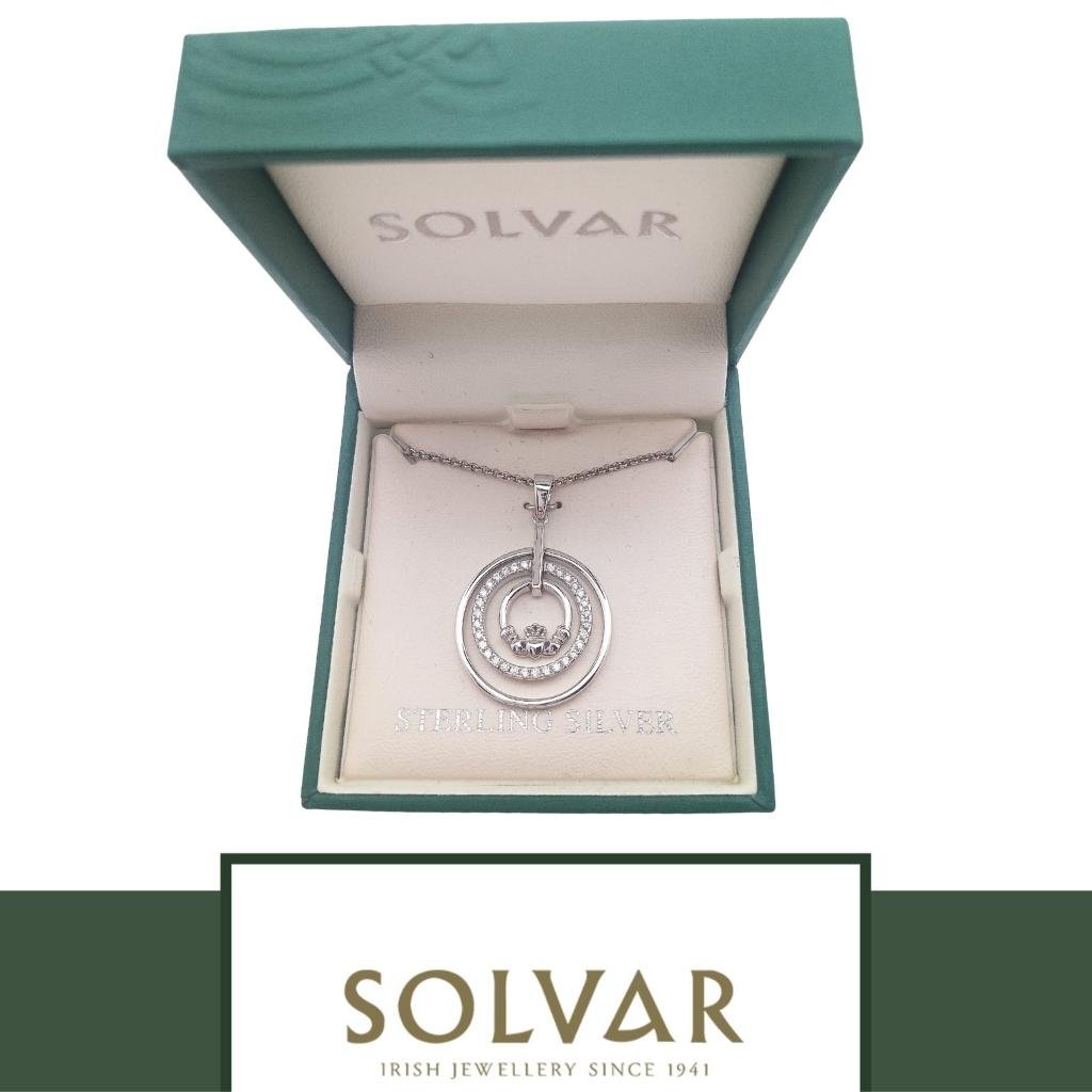 Sterling Silver Claddagh and CZ Circle Necklace