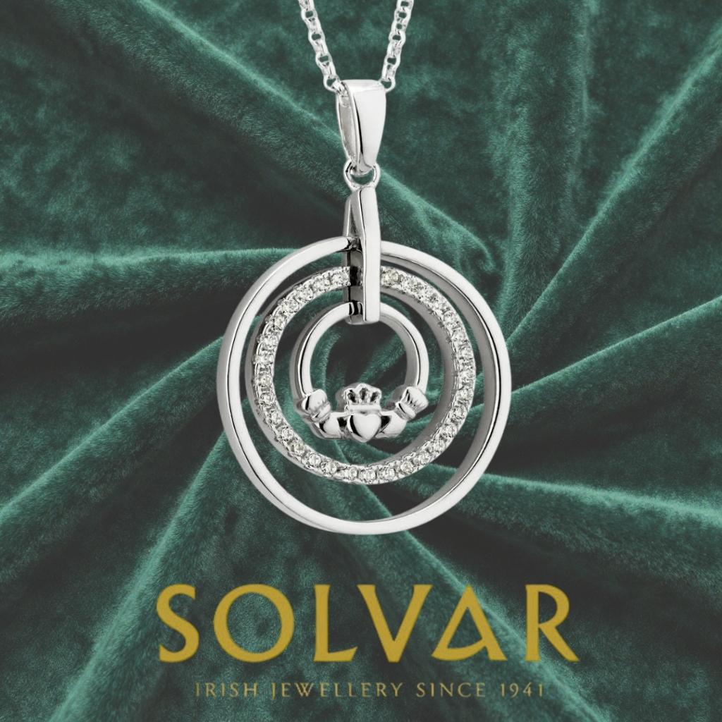 Sterling Silver Claddagh and CZ Circle Necklace