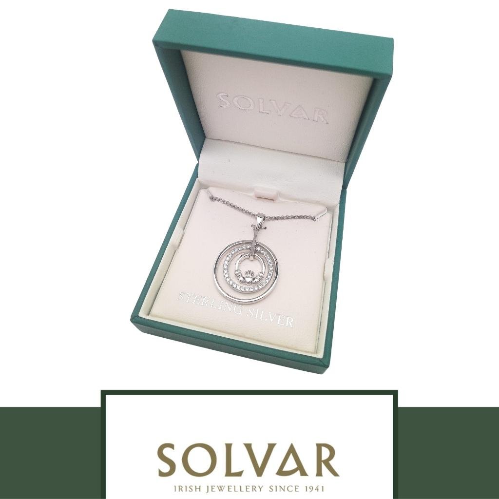 Sterling Silver Claddagh and CZ Circle Necklace