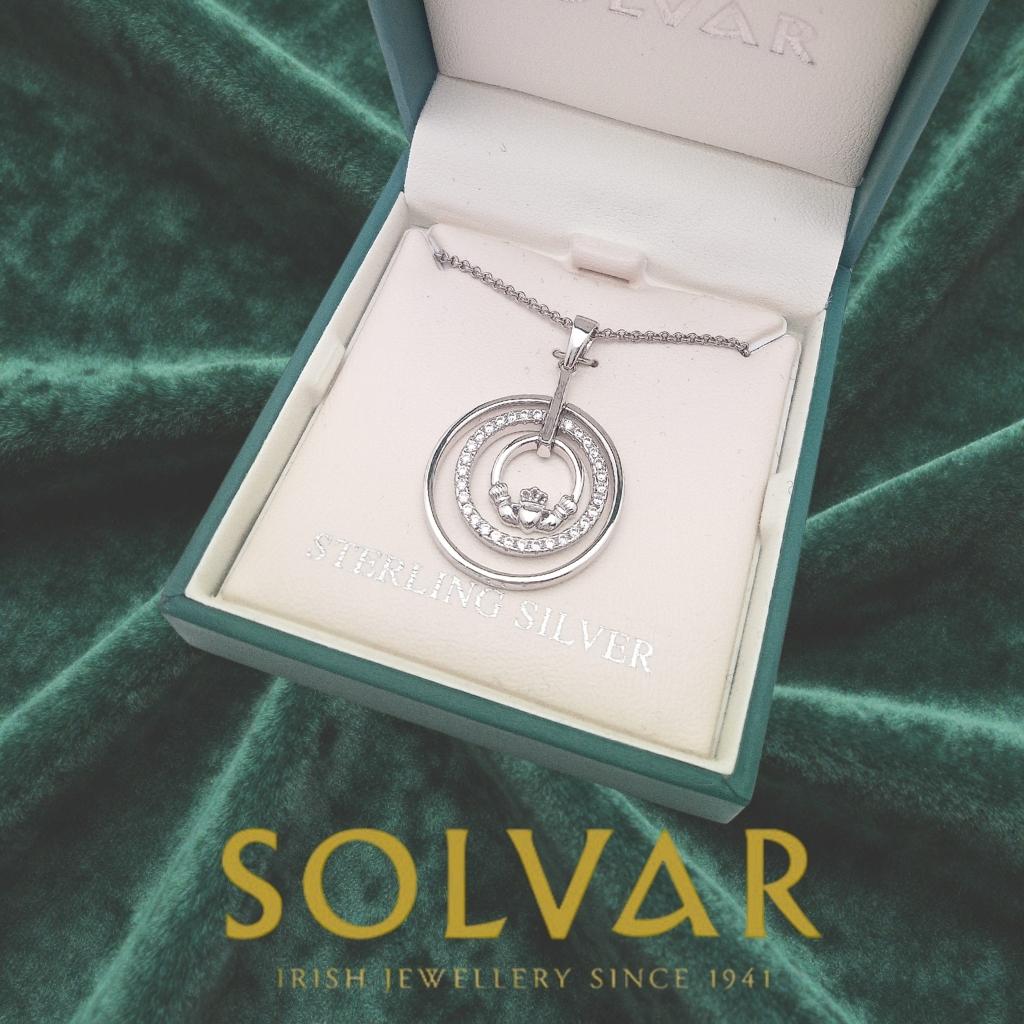 Sterling Silver Claddagh and CZ Circle Necklace