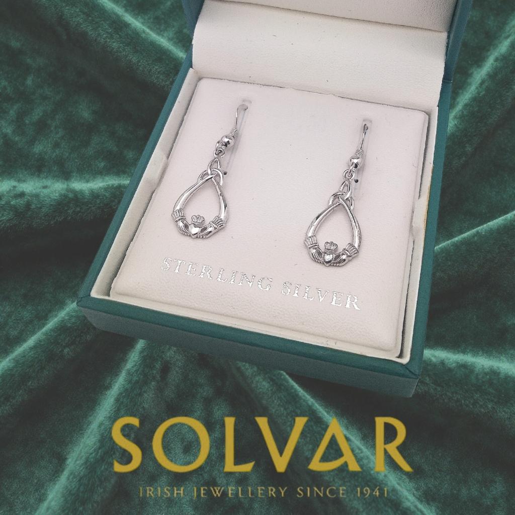 Sterling Silver Claddagh and Trinity Knot Tear Drop Earrings