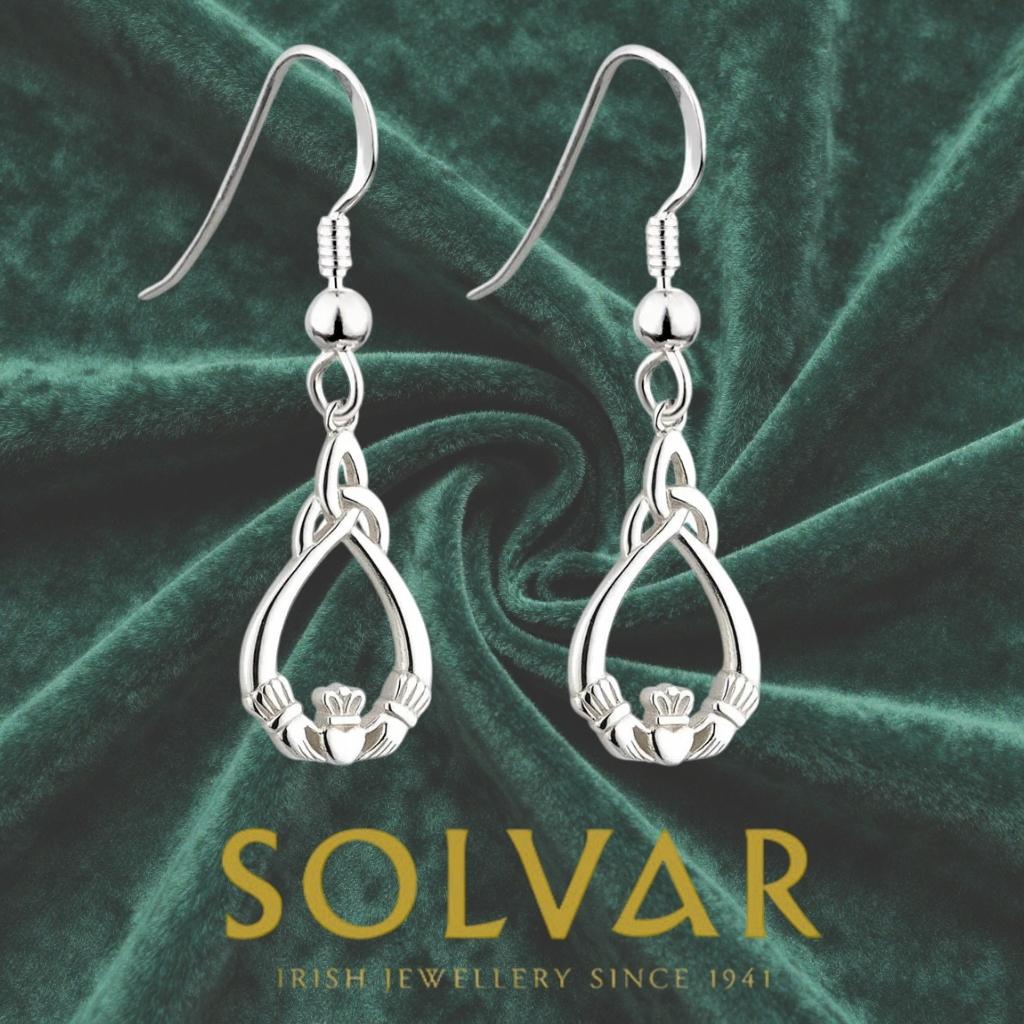 Sterling Silver Claddagh and Trinity Knot Tear Drop Earrings
