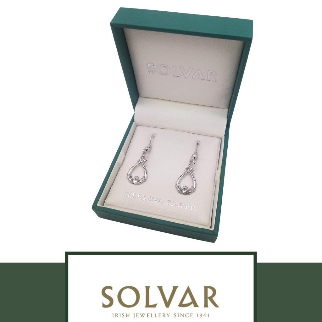 Sterling Silver Claddagh and Trinity Knot Tear Drop Earrings
