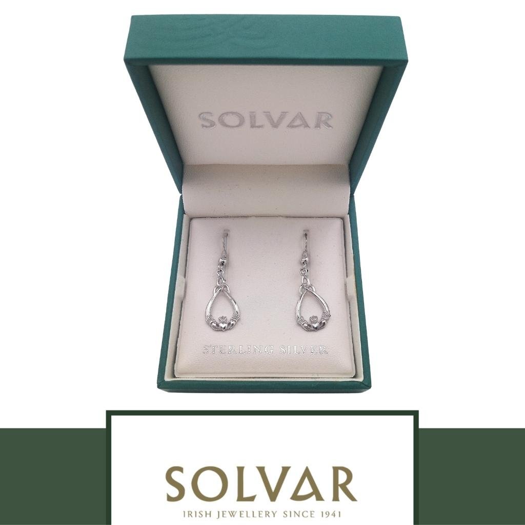 Sterling Silver Claddagh and Trinity Knot Tear Drop Earrings