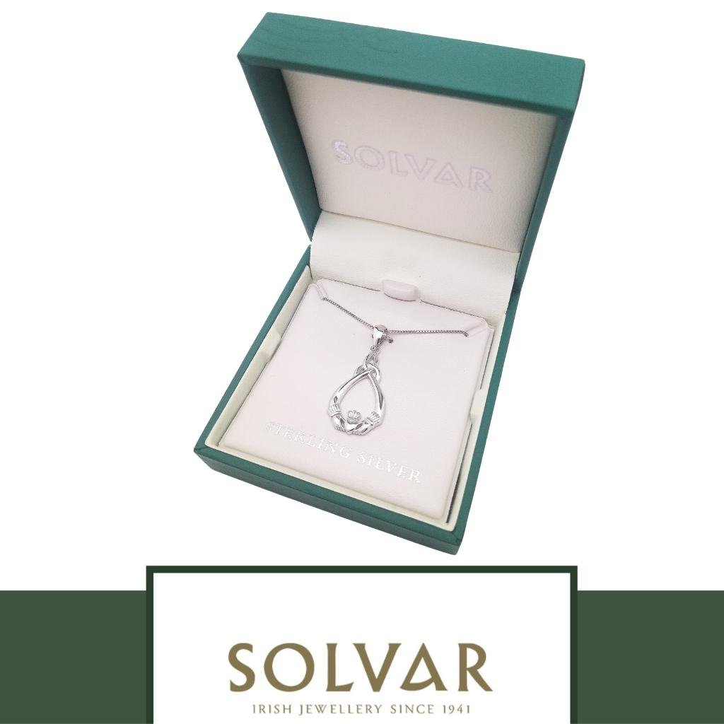 Sterling Silver Claddagh and Trinity Knot Tear Drop Necklace