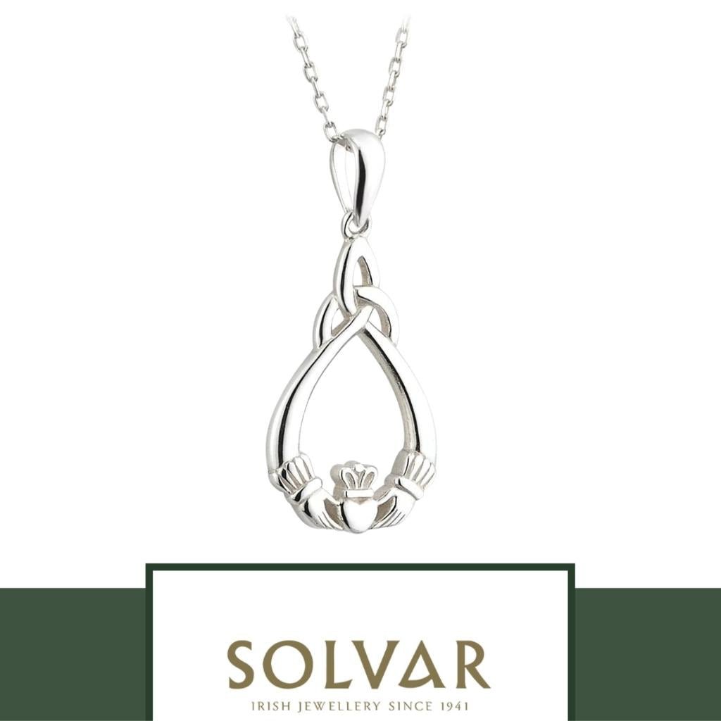 Sterling Silver Claddagh and Trinity Knot Tear Drop Necklace