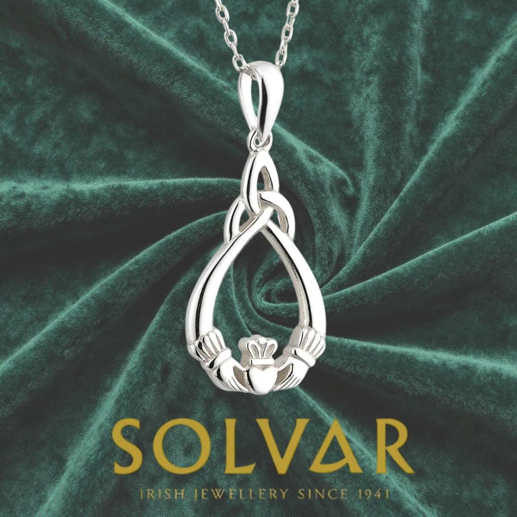 Sterling Silver Claddagh and Trinity Knot Tear Drop Necklace