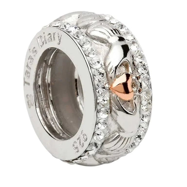 Sterling Silver Claddagh Bead Encrusted With Crystal - The Celtic Gift Store - 