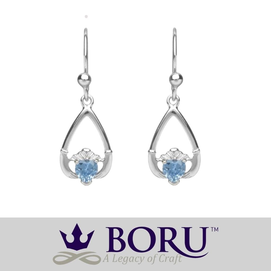 Sterling Silver Claddagh Birthstone Earrings