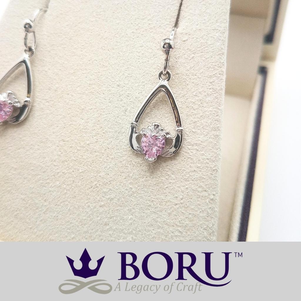 Sterling Silver Claddagh Birthstone Earrings
