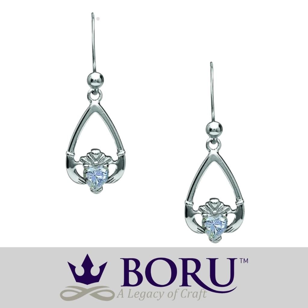 Sterling Silver Claddagh Birthstone Earrings