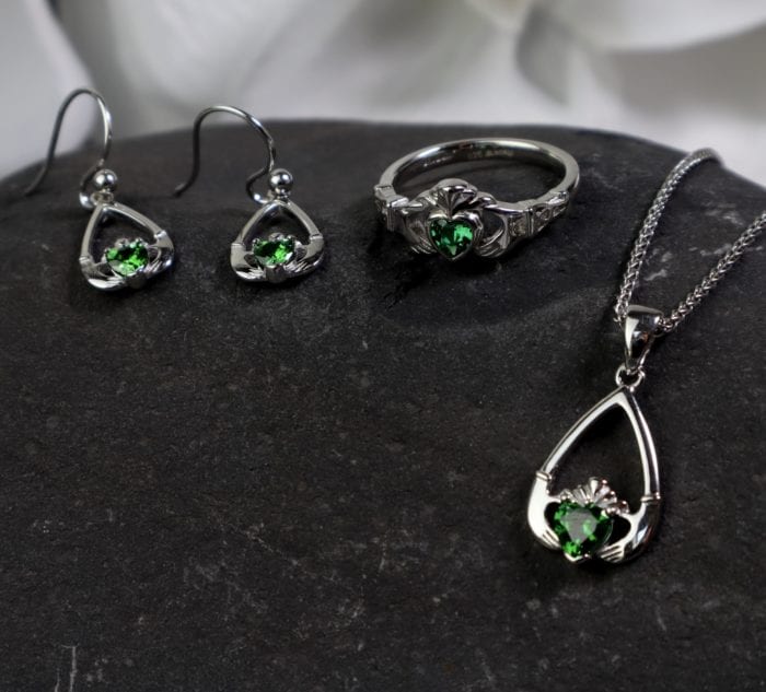 Sterling Silver Claddagh Birthstone Earrings - The Celtic Gift Store - Earrings
