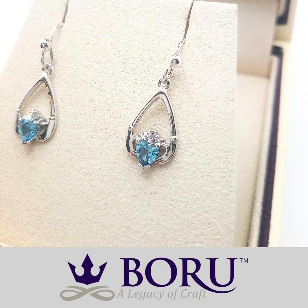 Sterling Silver Claddagh Birthstone Earrings