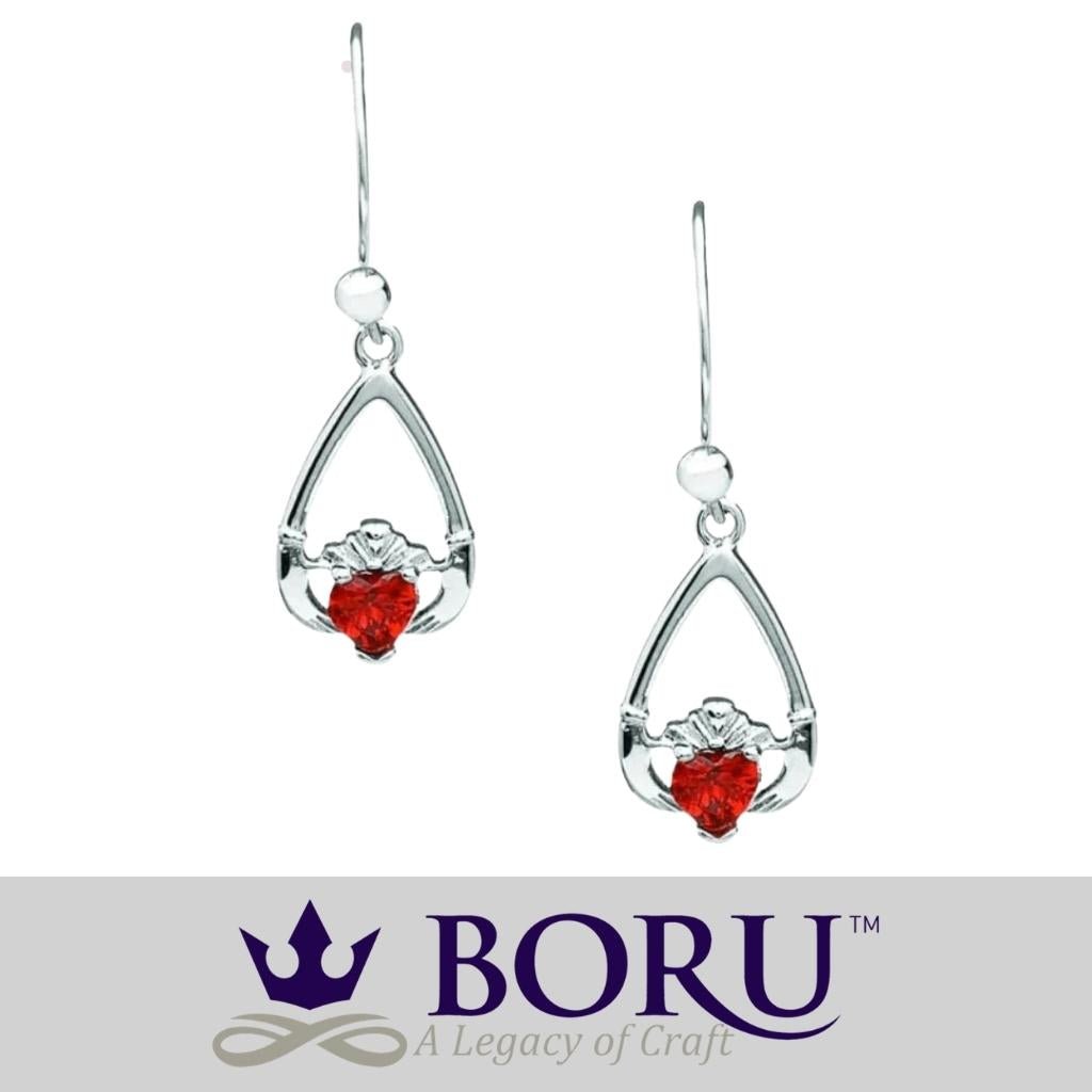 Sterling Silver Claddagh Birthstone Earrings
