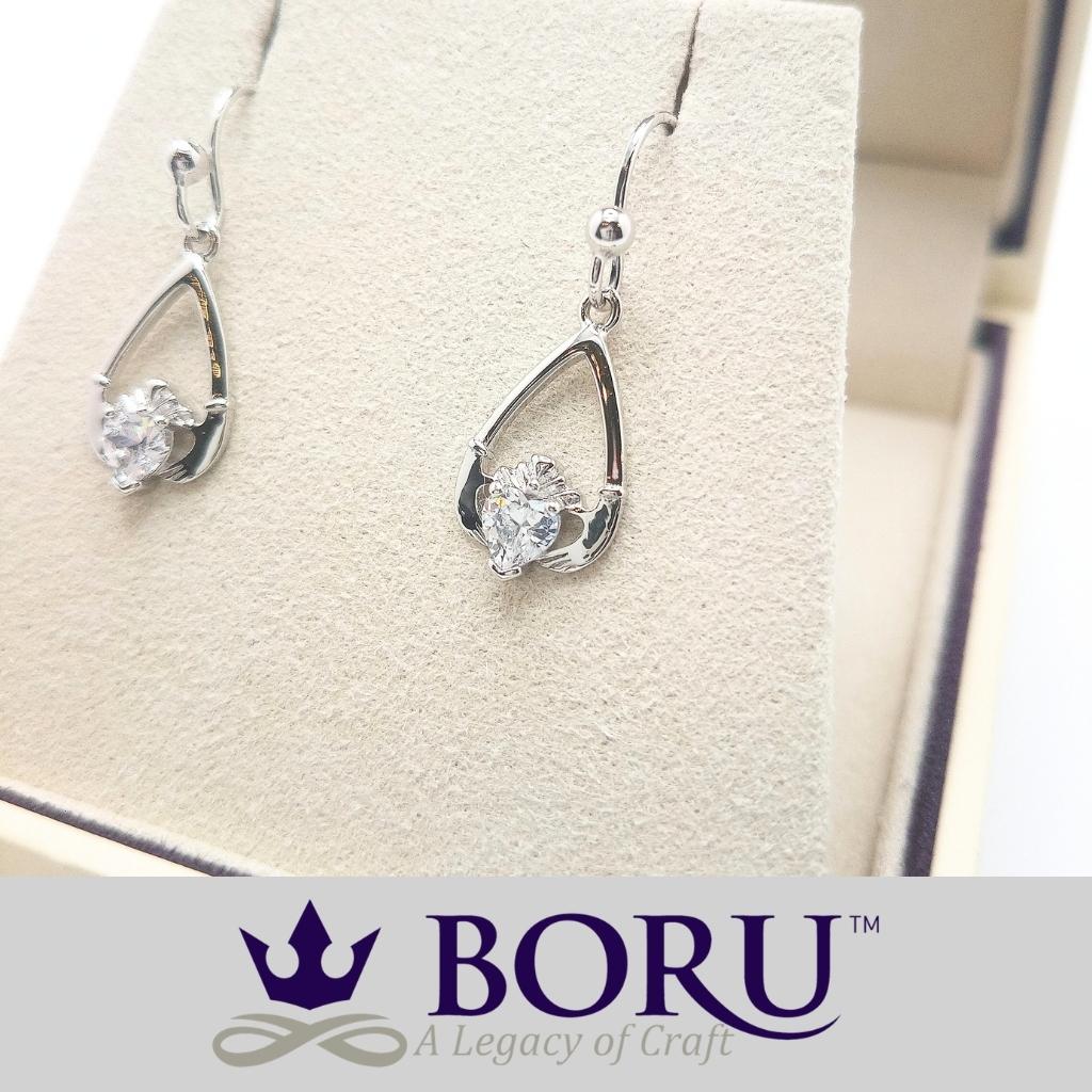Sterling Silver Claddagh Birthstone Earrings