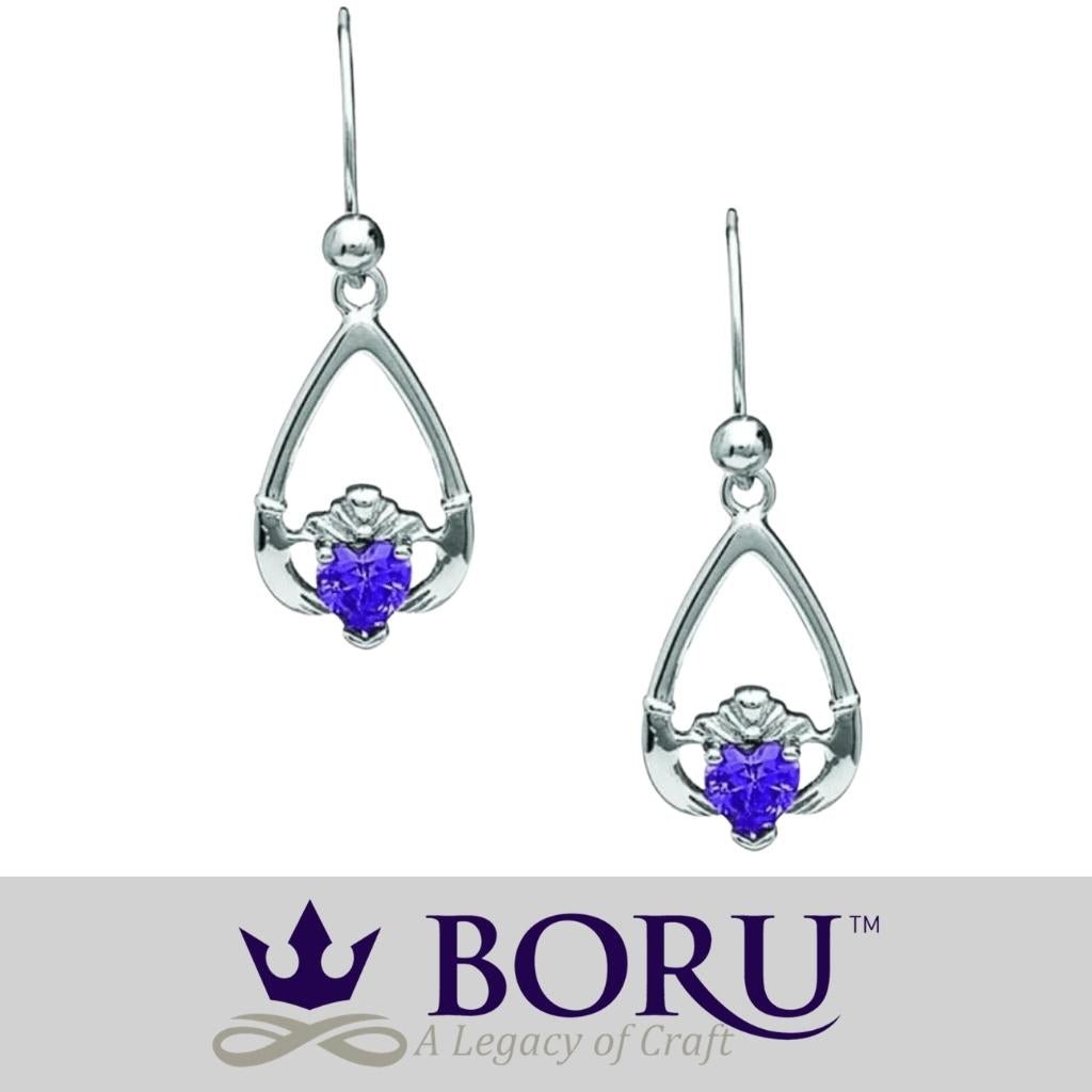 Sterling Silver Claddagh Birthstone Earrings