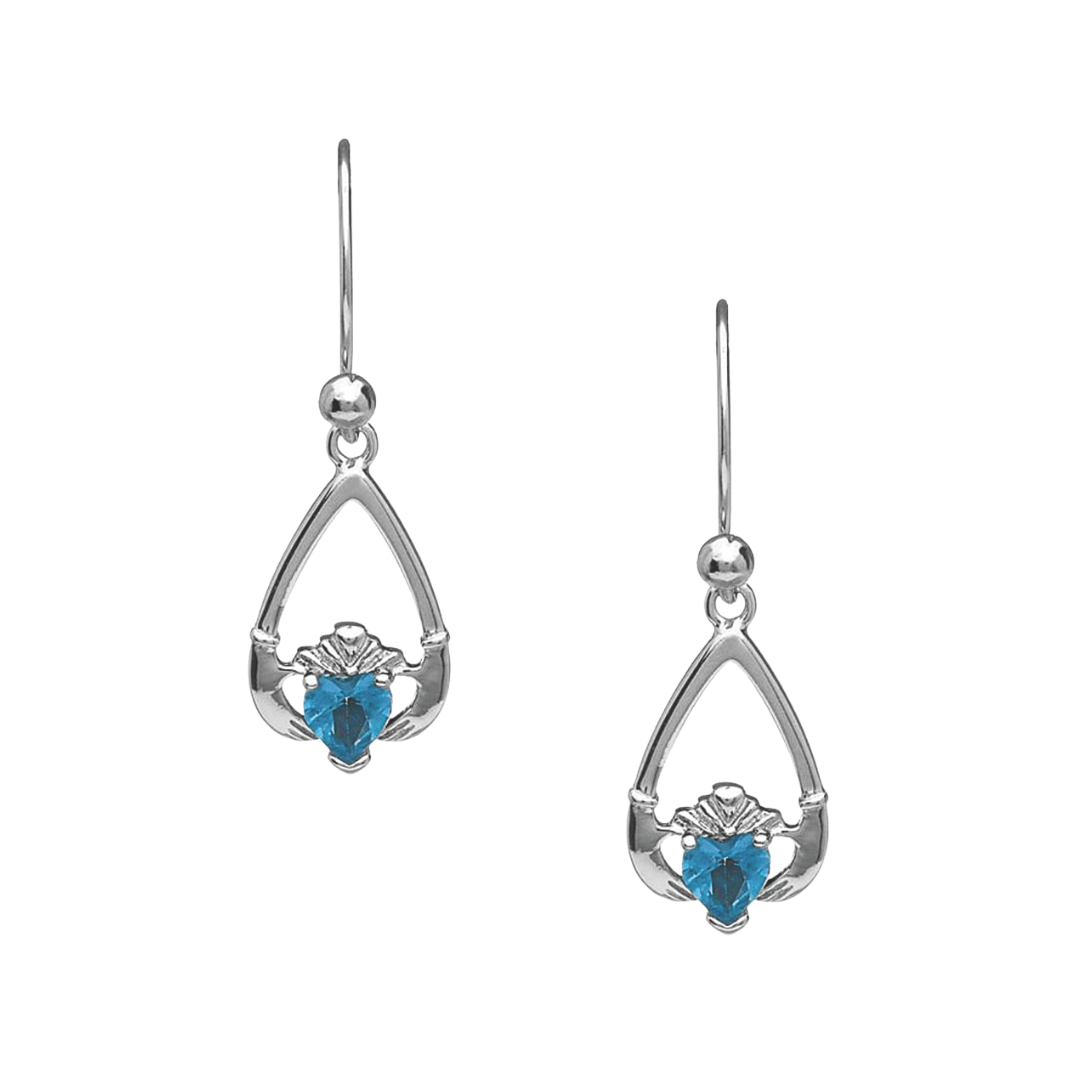 Sterling Silver Claddagh Birthstone Earrings - The Celtic Gift Store - Earrings