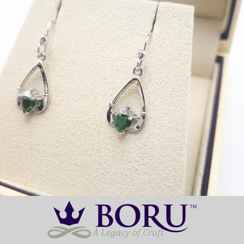 Sterling Silver Claddagh Birthstone Earrings
