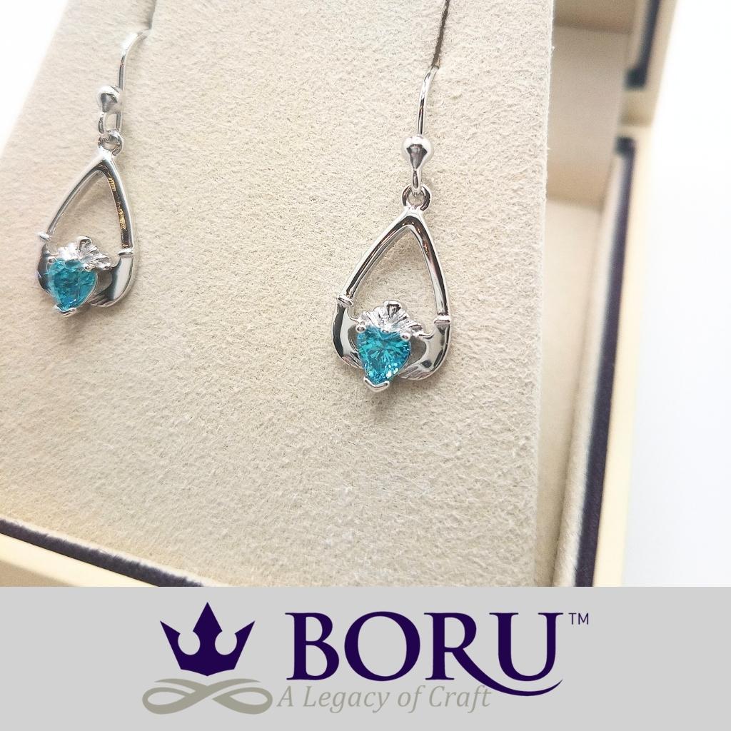 Sterling Silver Claddagh Birthstone Earrings
