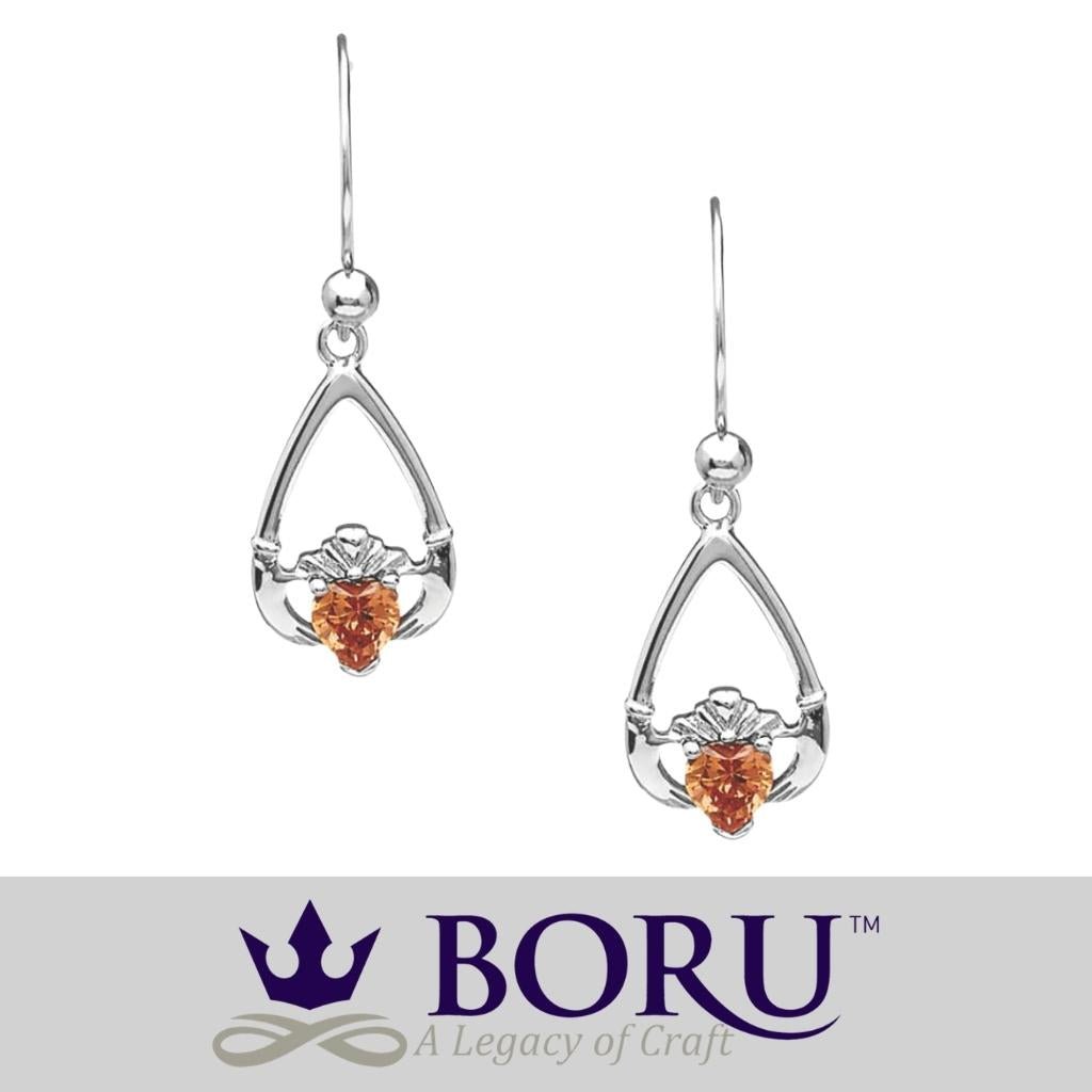 Sterling Silver Claddagh Birthstone Earrings
