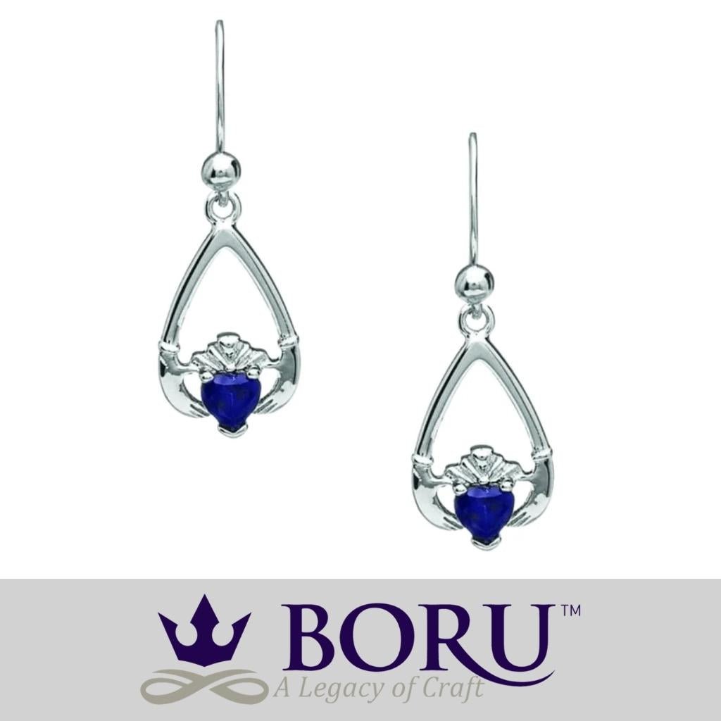 Sterling Silver Claddagh Birthstone Earrings