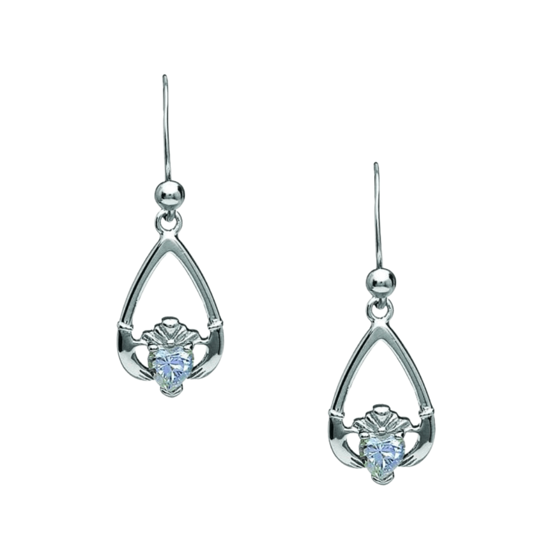 Sterling Silver Claddagh Birthstone Earrings - The Celtic Gift Store - Earrings