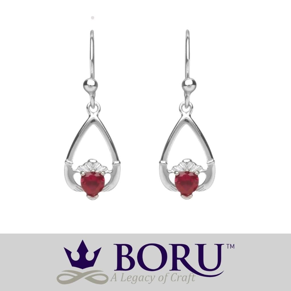 Sterling Silver Claddagh Birthstone Earrings