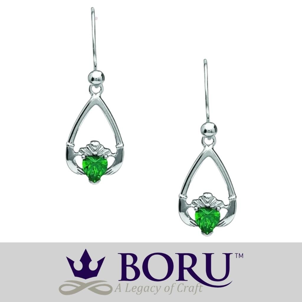 Sterling Silver Claddagh Birthstone Earrings
