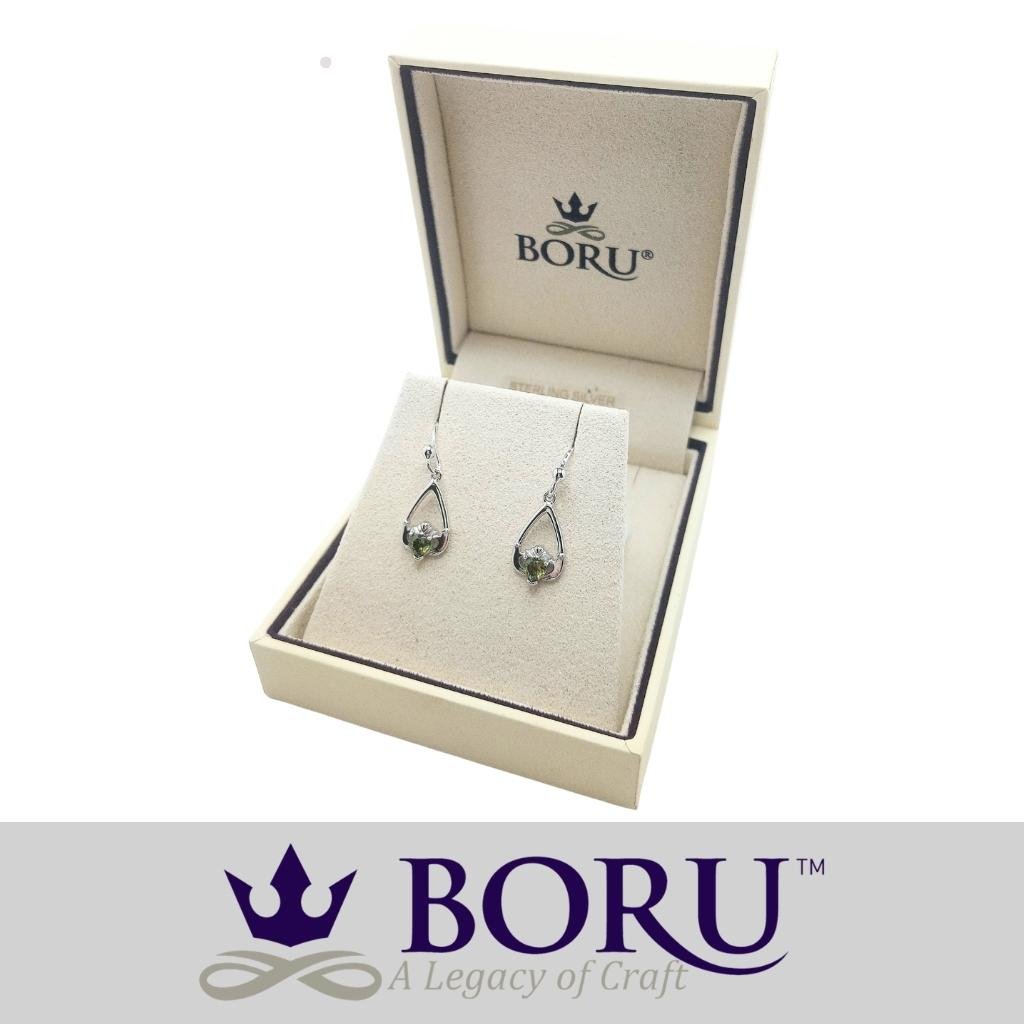 Sterling Silver Claddagh Birthstone Earrings