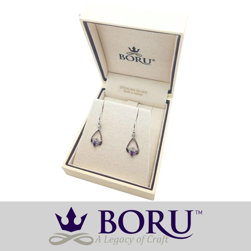 Sterling Silver Claddagh Birthstone Earrings