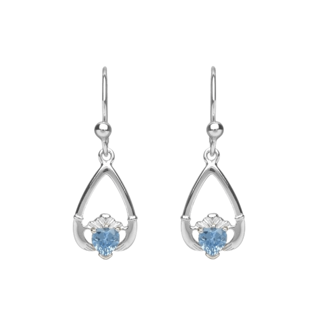 Sterling Silver Claddagh Birthstone Earrings - The Celtic Gift Store - Earrings