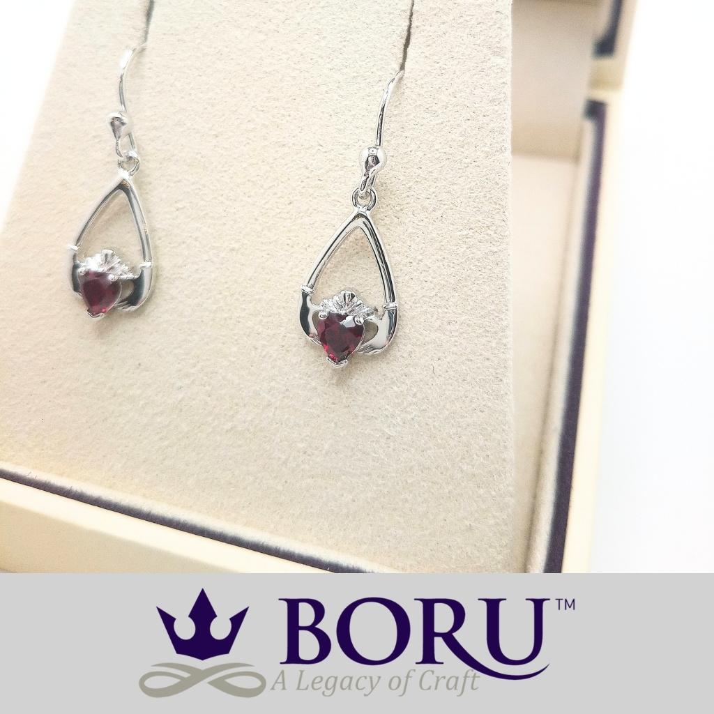 Sterling Silver Claddagh Birthstone Earrings