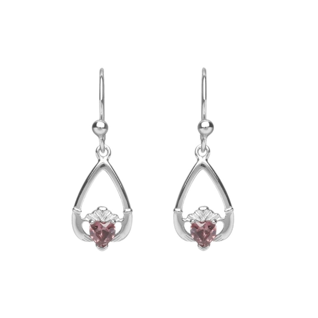 Sterling Silver Claddagh Birthstone Earrings - The Celtic Gift Store - Earrings