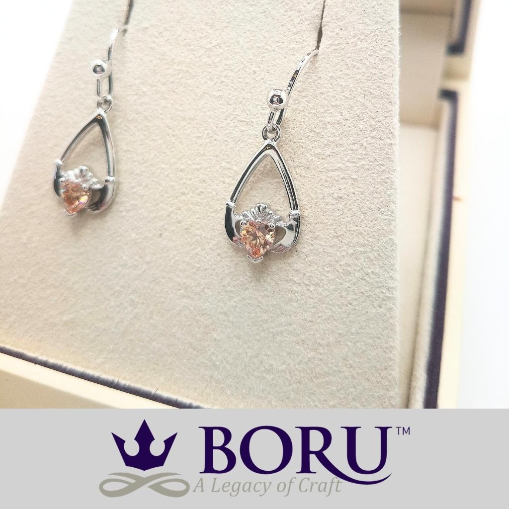 Sterling Silver Claddagh Birthstone Earrings