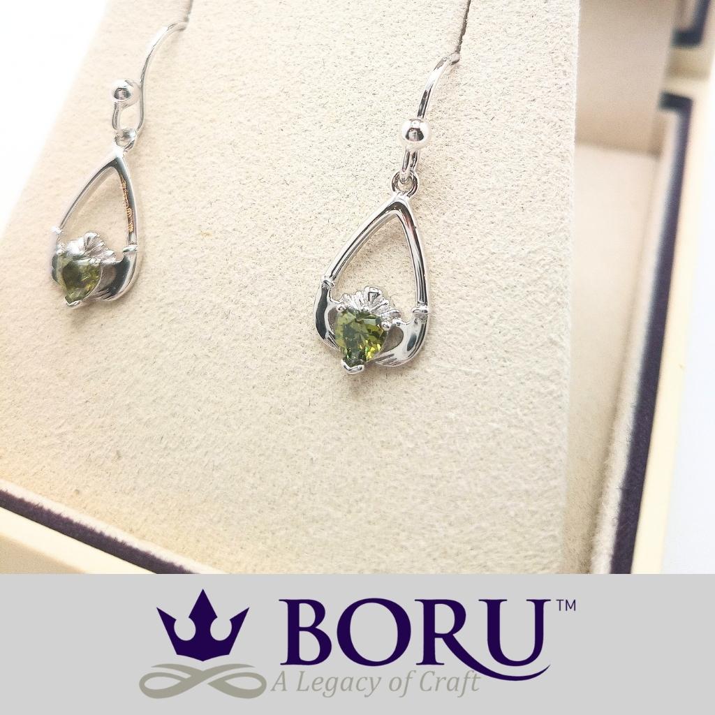 Sterling Silver Claddagh Birthstone Earrings